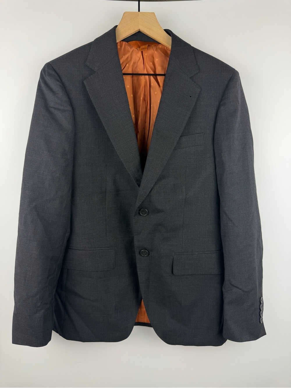 Men's Dark Gray Two-Button Blazer with Orange Lining